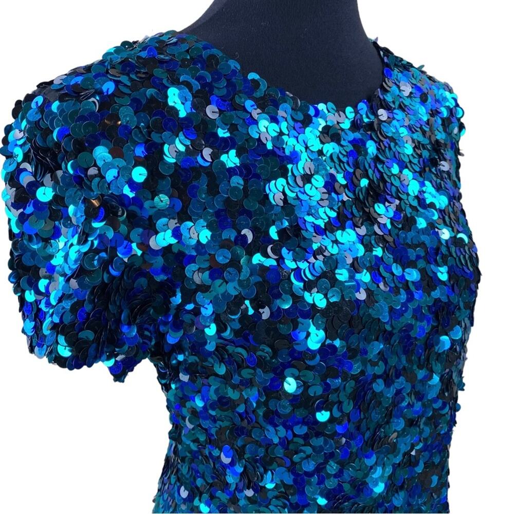 Vintage Lawrence Kazar Womens Short Sleeve Sequin Covered Silk Blouse Size M/L